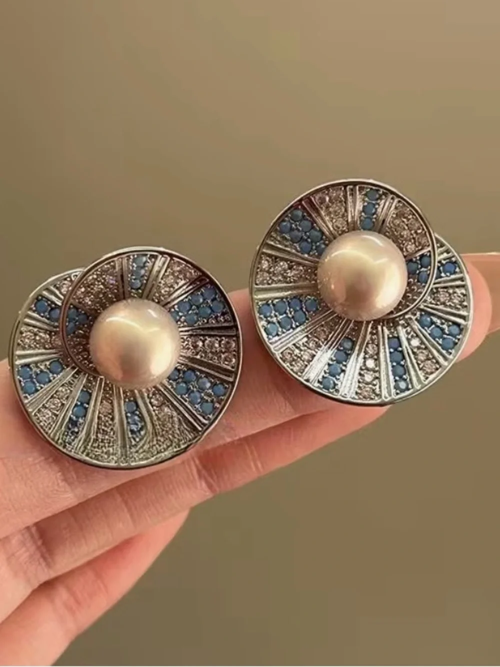 🩵 NEW Pearl & Blue CZ Silver Statement Earrings 🩵